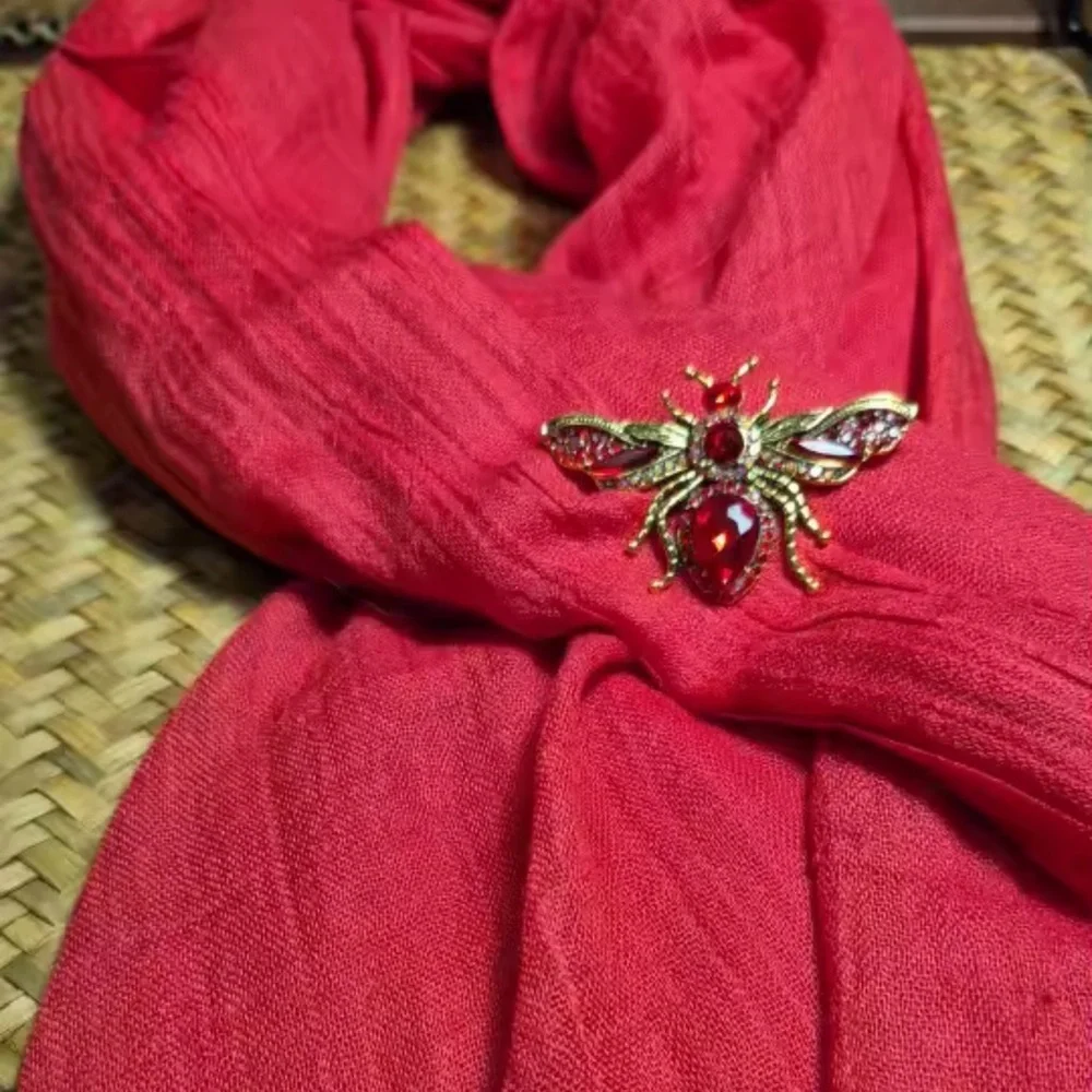 Vintage Red Crystal Bee Brooch